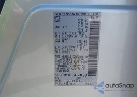 2019 Infiniti Qx60 Pure z USA, uszkodzony, nr VIN 5N1DL0MN9KC567853